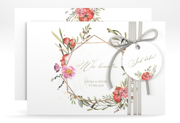 Save the Date-Karte Sommergarten A6 Karte quer weiss rosegold