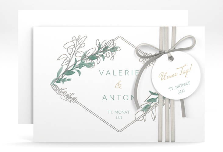 Save the Date-Karte Verde A6 Karte quer weiss silber