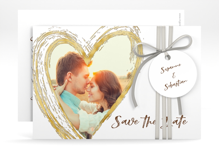 Save the Date-Karte Liebe A6 Karte quer braun gold