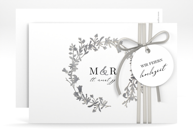 Save the Date-Karte Filigree A6 Karte quer weiss silber