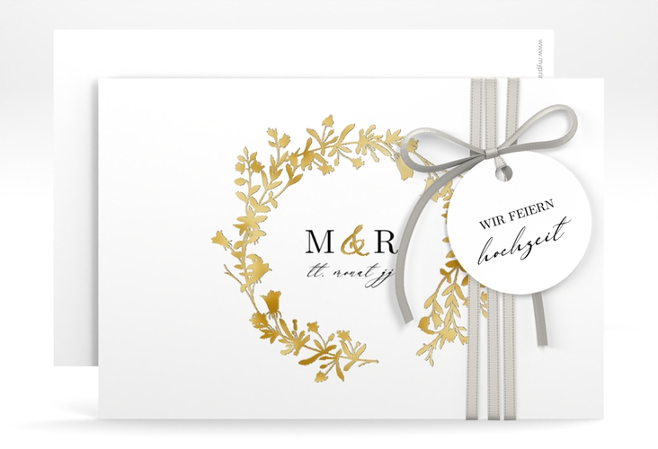 Save the Date-Karte Filigree A6 Karte quer weiss gold