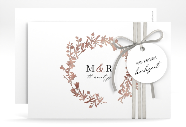 Save the Date-Karte Filigree A6 Karte quer weiss rosegold