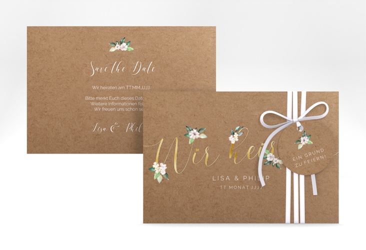 Save the Date-Karte Inlove A6 Karte quer Kraftpapier gold