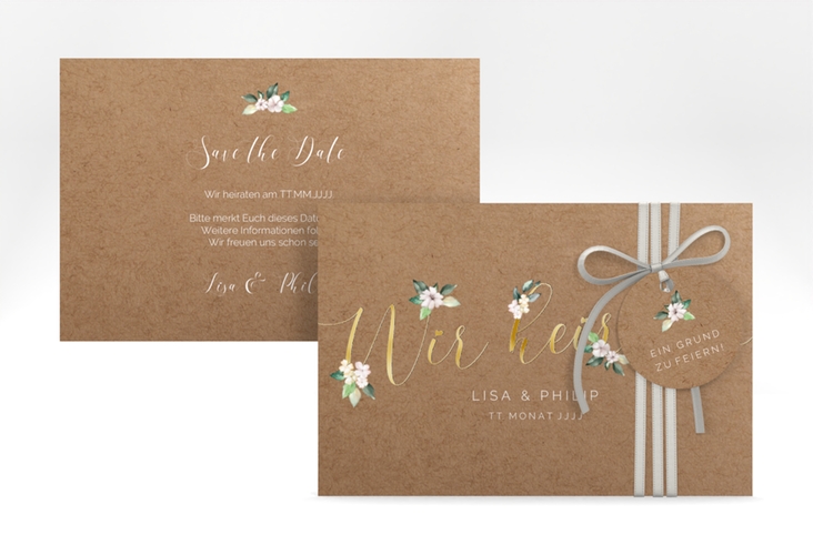 Save the Date-Karte Inlove A6 Karte quer Kraftpapier gold