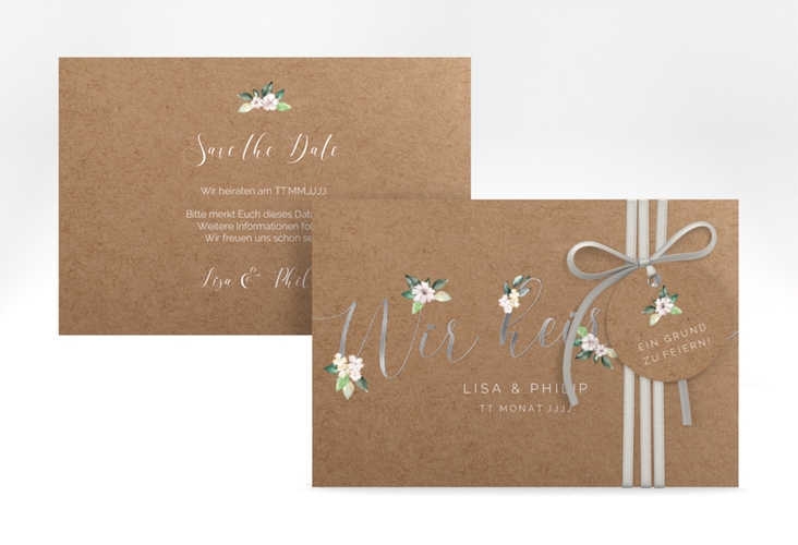 Save the Date-Karte Inlove A6 Karte quer Kraftpapier silber