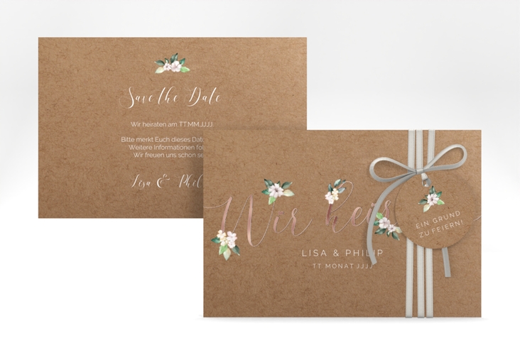 Save the Date-Karte Inlove A6 Karte quer Kraftpapier rosegold