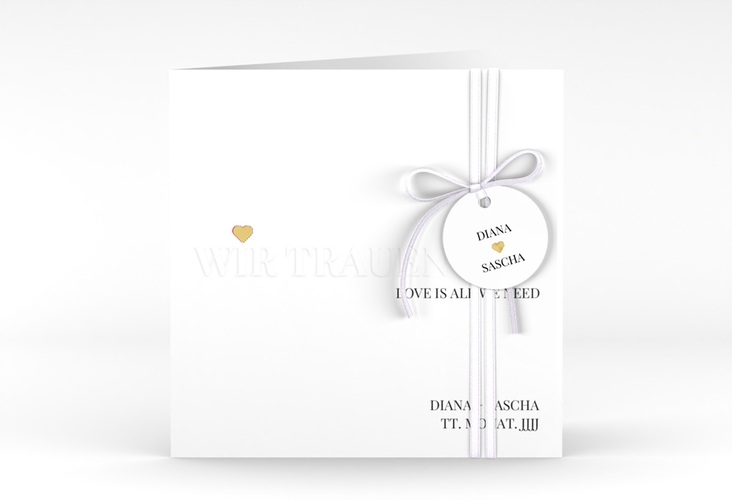 Hochzeitseinladung Embossing quadr. Klappkarte gold