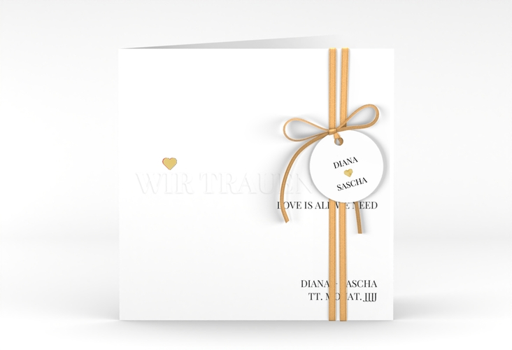 Hochzeitseinladung Embossing quadr. Klappkarte gold