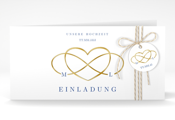 Hochzeitseinladung Infinity lange Klappkarte quer gold