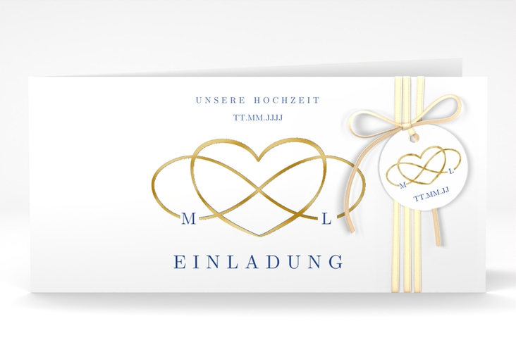 Hochzeitseinladung Infinity lange Klappkarte quer gold