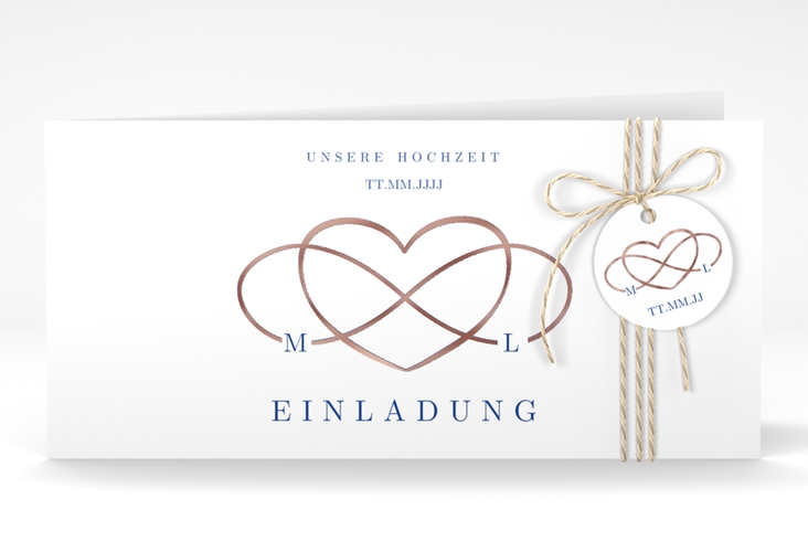 Hochzeitseinladung Infinity lange Klappkarte quer rosegold