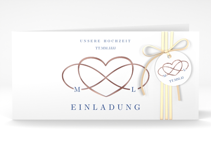 Hochzeitseinladung Infinity lange Klappkarte quer rosegold