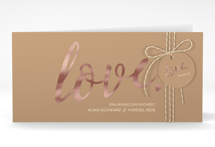 Hochzeitseinladung Glam lange Klappkarte quer rosegold