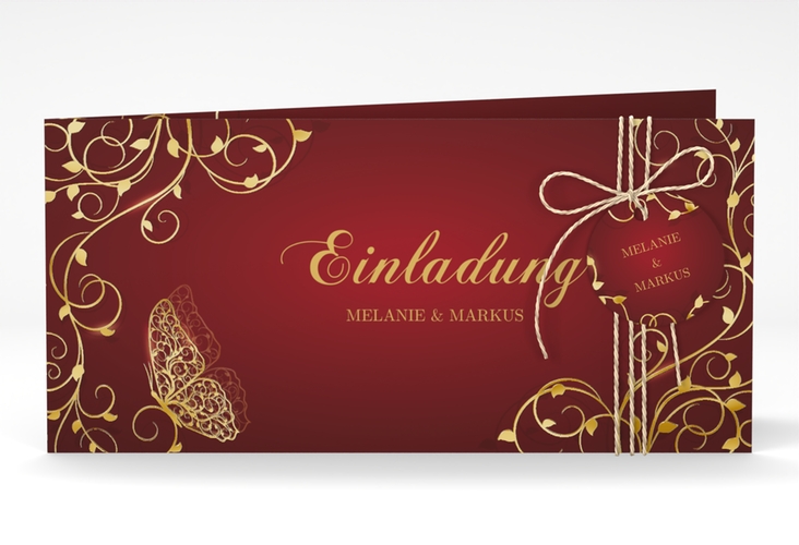 Hochzeitseinladung Eternity lange Klappkarte quer gold