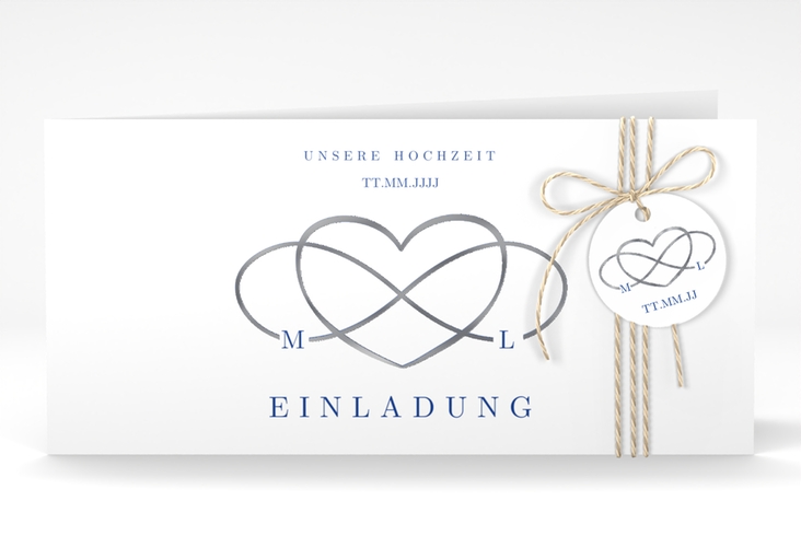 Hochzeitseinladung Infinity lange Klappkarte quer silber