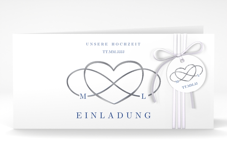 Hochzeitseinladung Infinity lange Klappkarte quer silber