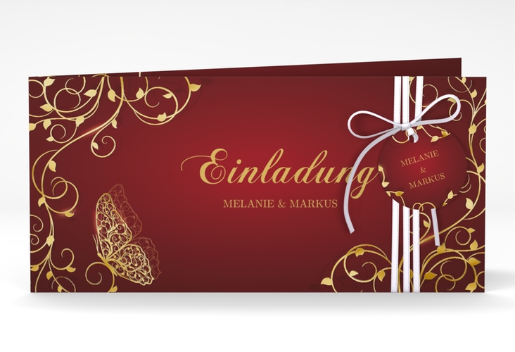 Hochzeitseinladung Eternity lange Klappkarte quer gold