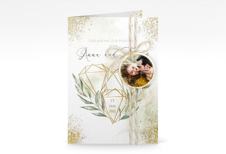 Einladungskarte Hochzeit Heartfelt A6 Klappkarte hoch gold mit Diamanten im Geometric Design