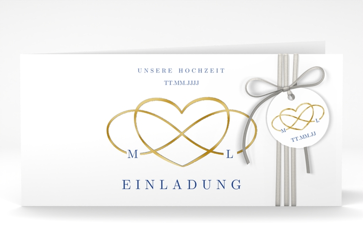 Hochzeitseinladung Infinity lange Klappkarte quer gold