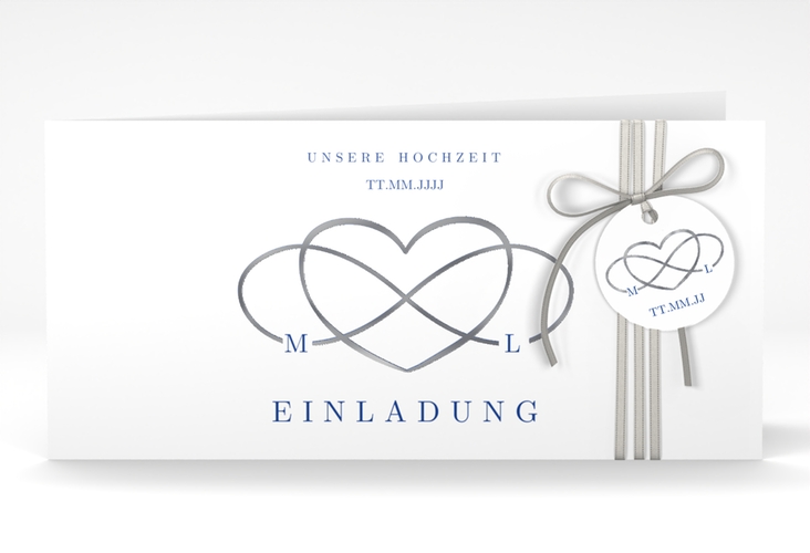 Hochzeitseinladung Infinity lange Klappkarte quer silber