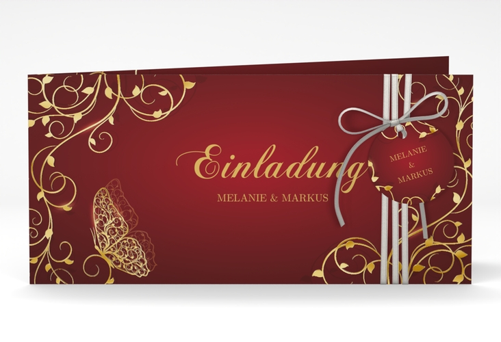 Hochzeitseinladung Eternity lange Klappkarte quer gold