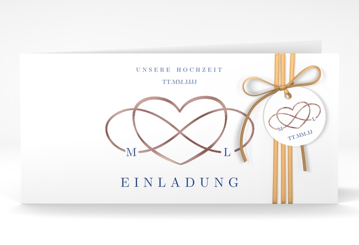 Hochzeitseinladung Infinity lange Klappkarte quer rosegold