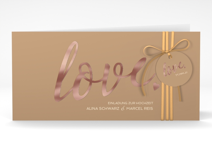 Hochzeitseinladung Glam lange Klappkarte quer rosegold