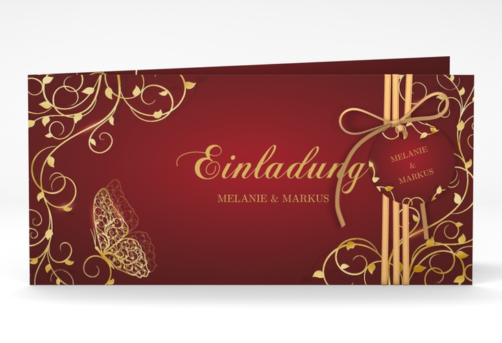 Hochzeitseinladung Eternity lange Klappkarte quer gold