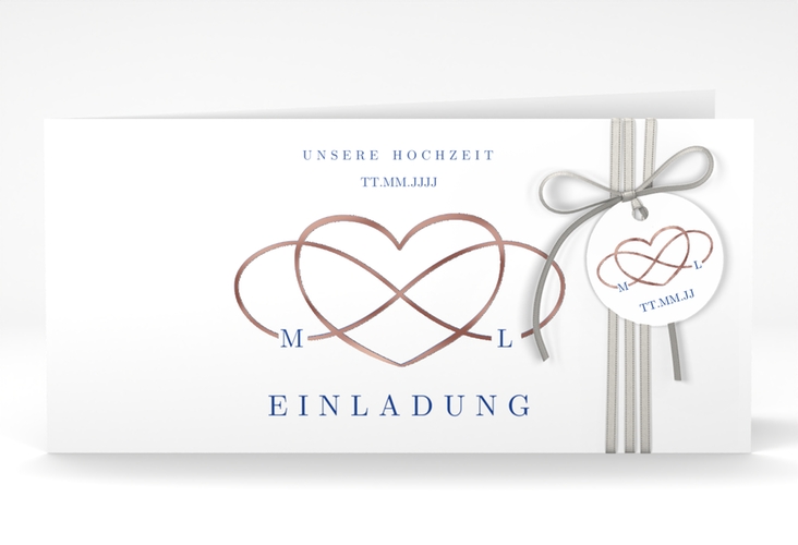 Hochzeitseinladung Infinity lange Klappkarte quer rosegold