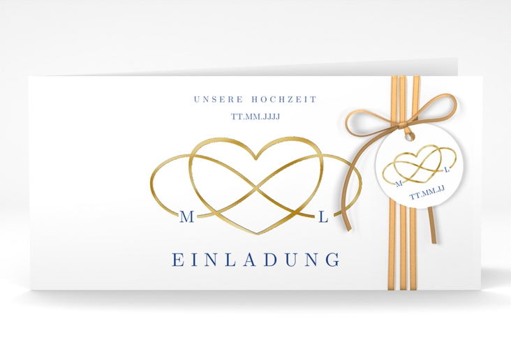 Hochzeitseinladung Infinity lange Klappkarte quer gold