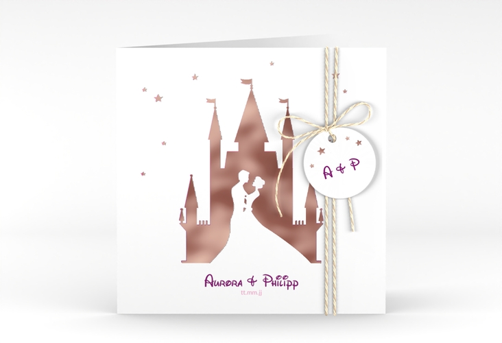 Hochzeitseinladung Castle quadr. Klappkarte pink rosegold