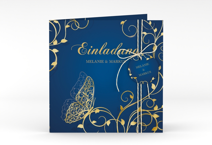 Hochzeitseinladung Eternity quadr. Klappkarte blau gold