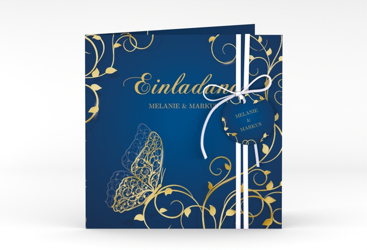 Hochzeitseinladung Eternity quadr. Klappkarte blau gold