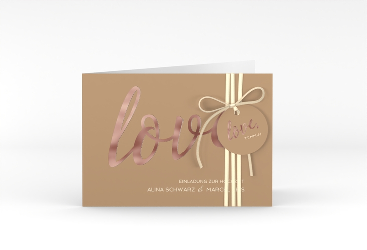 Hochzeitseinladung Glam A6 Klappkarte quer rosegold