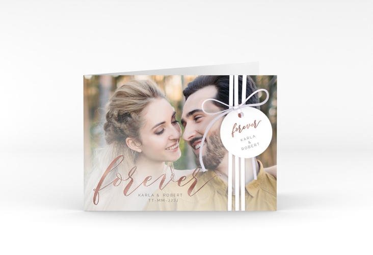 Hochzeitseinladung Promise A6 Klappkarte quer rosegold