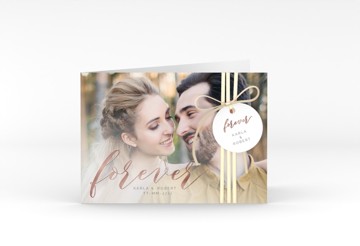 Hochzeitseinladung Promise A6 Klappkarte quer rosegold