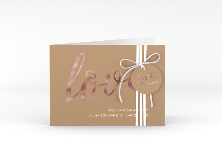 Hochzeitseinladung Glam A6 Klappkarte quer rosegold