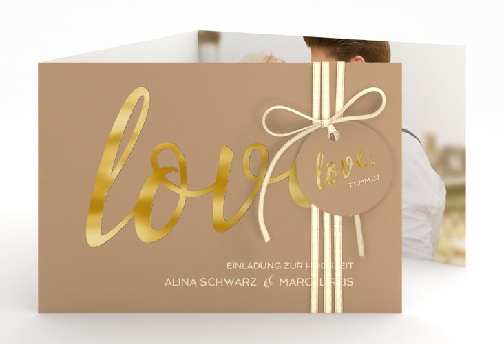 Hochzeitseinladung Glam A6 Doppel-Klappkarte gold