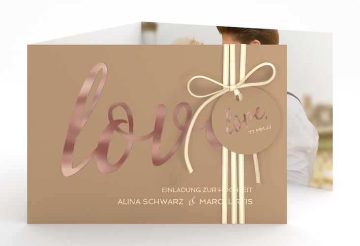 Hochzeitseinladung Glam A6 Doppel-Klappkarte rosegold