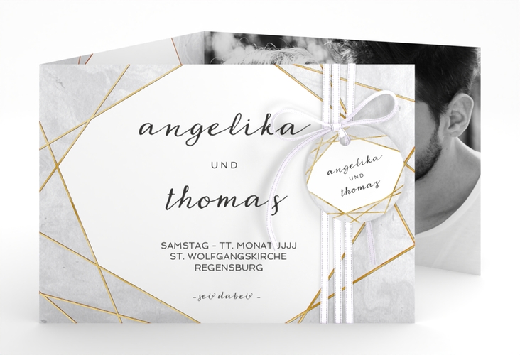 Hochzeitseinladung Asymmetry A6 Doppel-Klappkarte gold