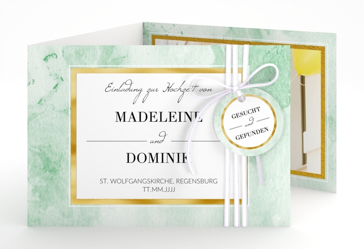 Hochzeitseinladung Marble A6 Doppel-Klappkarte gold