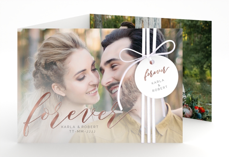 Hochzeitseinladung Promise A6 Doppel-Klappkarte rosegold