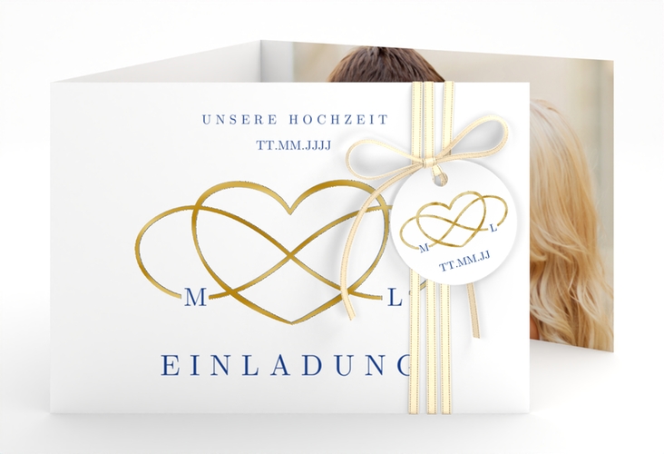 Hochzeitseinladung Infinity A6 Doppel-Klappkarte gold