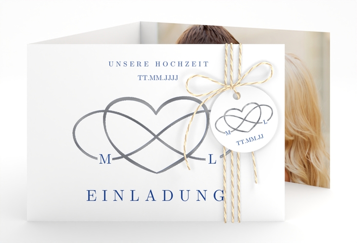 Hochzeitseinladung Infinity A6 Doppel-Klappkarte silber