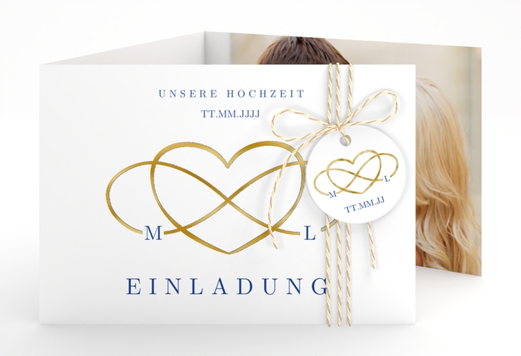 Hochzeitseinladung Infinity A6 Doppel-Klappkarte gold