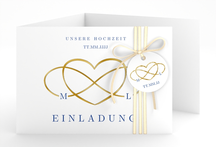 Hochzeitseinladung Infinity A6 Doppel-Klappkarte gold