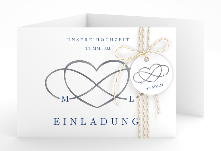 Hochzeitseinladung Infinity A6 Doppel-Klappkarte silber