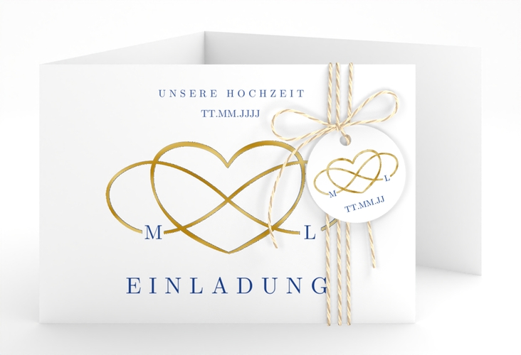 Hochzeitseinladung Infinity A6 Doppel-Klappkarte gold