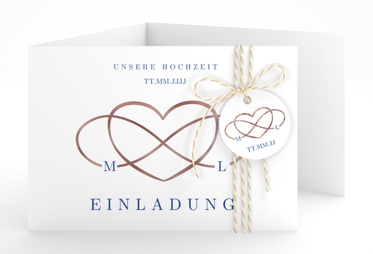 Hochzeitseinladung Infinity A6 Doppel-Klappkarte rosegold