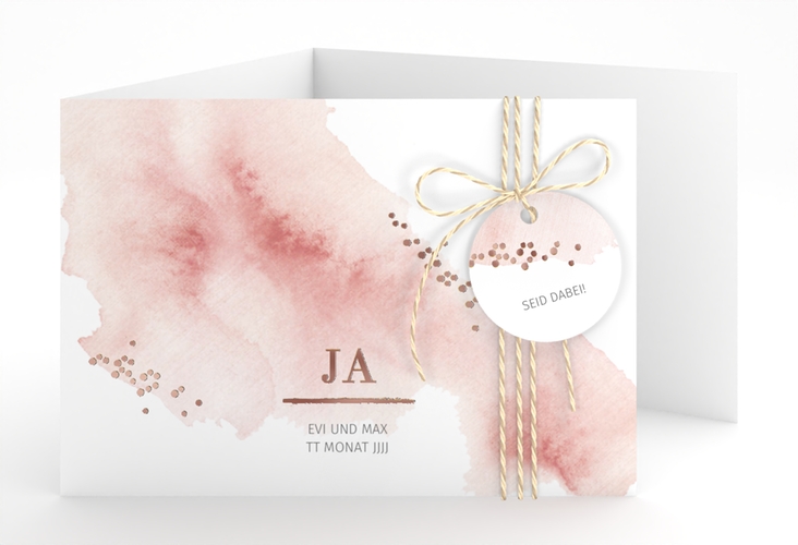 Hochzeitseinladung Pastell A6 Doppel-Klappkarte rosegold